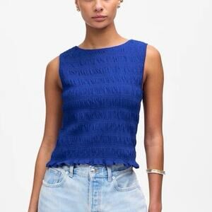 Madewell Smocked Boatneck Tank Brilliant Sapphire Blue Size Medium NWT